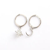 925 Silver Crystal Moon Star Hoop Earrings for Women