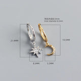 925 Silver Crystal Moon Star Hoop Earrings for Women