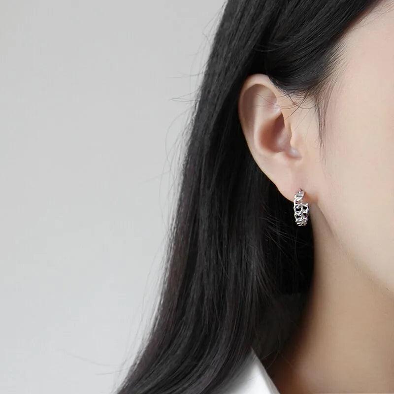 S925 Vintage Chain Hoop Earrings 13mm Minimalist Fine Jewelry
