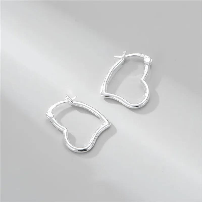 925 Silver Heart Hoop Earrings Women's Ear Accessories Fine Jewelry