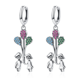 925 Silver Hoop Earrings Zircon Balloon Boy Girl Fine Jewelry