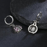 Pink Beetle 925 Sterling Silver Hoop Earrings Zircon Inlaid Stylish Fine Jewelry