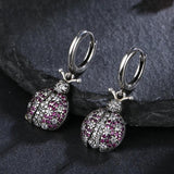 Pink Beetle 925 Sterling Silver Hoop Earrings Zircon Inlaid Stylish Fine Jewelry