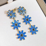 Pink Crystal Flower Long Earrings - Sweet & Light Ladies Jewelry
