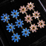 Pink Crystal Flower Long Earrings - Sweet & Light Ladies Jewelry
