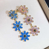 Pink Crystal Flower Long Earrings - Sweet & Light Ladies Jewelry