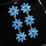 Pink Crystal Flower Long Earrings - Sweet & Light Ladies Jewelry
