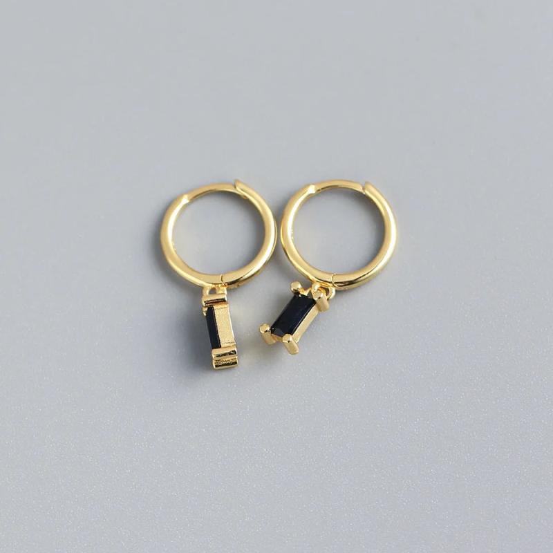 925 Sterling Silver Hoop Earrings with Real Diamond Stone Drop Charm