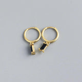 925 Sterling Silver Hoop Earrings with Real Diamond Stone Drop Charm