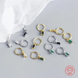 925 Sterling Silver Hoop Earrings with Real Diamond Stone Drop Charm