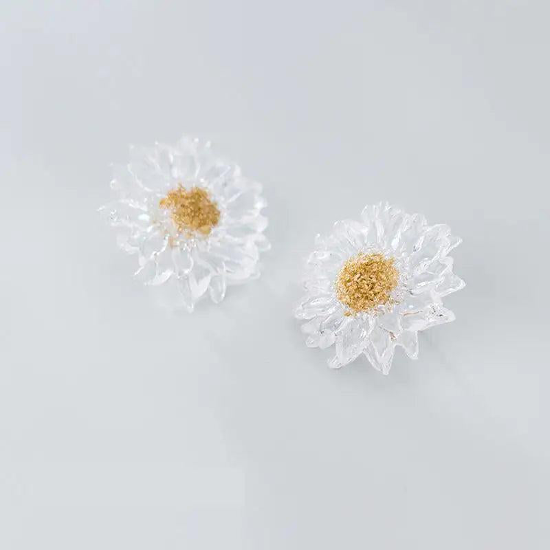 925 Silver Sunflower Stud Earrings Women Sweet Fine Jewelry