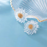925 Silver Sunflower Stud Earrings Women Sweet Fine Jewelry