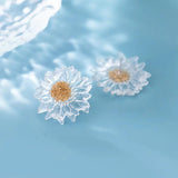 925 Silver Sunflower Stud Earrings Women Sweet Fine Jewelry