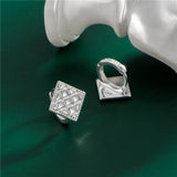 925 Silver Vintage Diamond Plaid Earrings French Women Party Jewelry