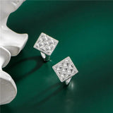 925 Silver Vintage Diamond Plaid Earrings French Women Party Jewelry