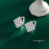 925 Silver Vintage Diamond Plaid Earrings French Women Party Jewelry