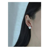 925 Silver Vintage Diamond Plaid Earrings French Women Party Jewelry