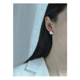 925 Silver Vintage Diamond Plaid Earrings French Women Party Jewelry