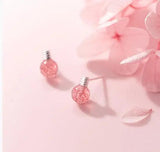 Moonstone Strawberry Crystal Stud Earrings 925 Sterling Silver Tiny Earings