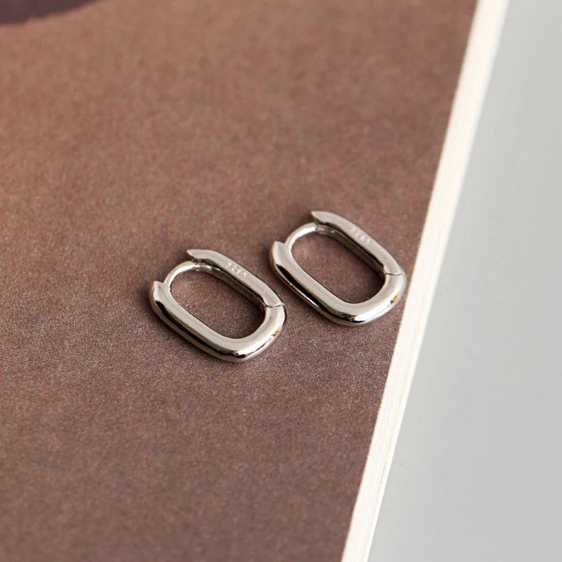 925 Silver Small Square Rectangle Hoop Earrings for Women