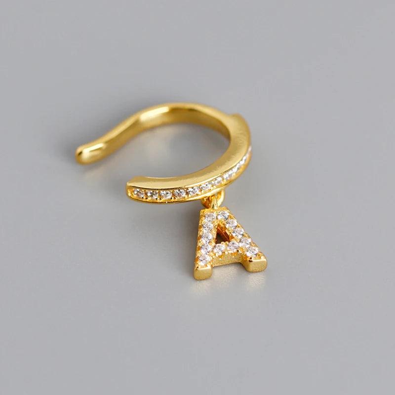 925 Silver A Letter Ear Cuff Clip On No Piercing Hoop Earring