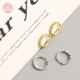 Sterling Silver 925 Small Huggie Circle Hoop Earrings with Crystals for Women