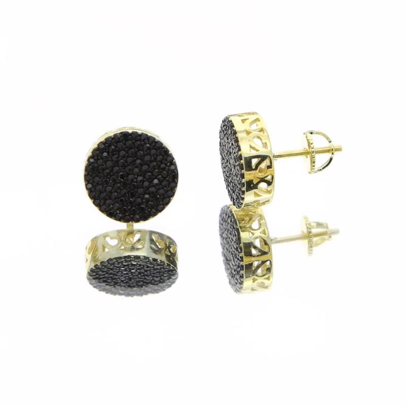 Hip Hop 14MM Round Cz 925 Silver Earrings For Men Women Two Tone Jewelry