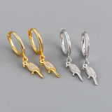 925 Silver Bird Parrot Zirconia Pendant Hoop Earrings