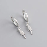 925 Silver Bird Parrot Zirconia Pendant Hoop Earrings