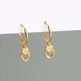 925 Silver Heart CZ Dangle Hoop Earrings