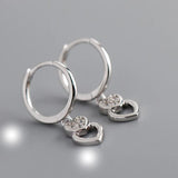925 Silver Heart CZ Dangle Hoop Earrings