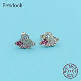 925 Silver Rose Fans CZ Stud Earrings for Girls Kid Baby