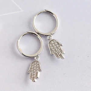 925 Silver Hand of Fatima Earrings with Zircon