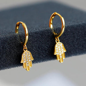 925 Silver Hand of Fatima Earrings with Zircon