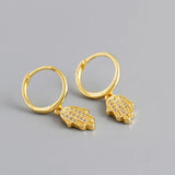 925 Silver Hand of Fatima Earrings with Zircon