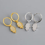925 Silver Hand of Fatima Earrings with Zircon