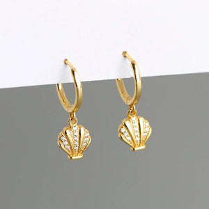 925 Silver Sea Shell Zircon Pendant Hoop Earrings