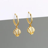 925 Silver Sea Shell Zircon Pendant Hoop Earrings