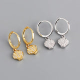 925 Silver Sea Shell Zircon Pendant Hoop Earrings