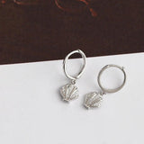925 Silver Sea Shell Zircon Pendant Hoop Earrings