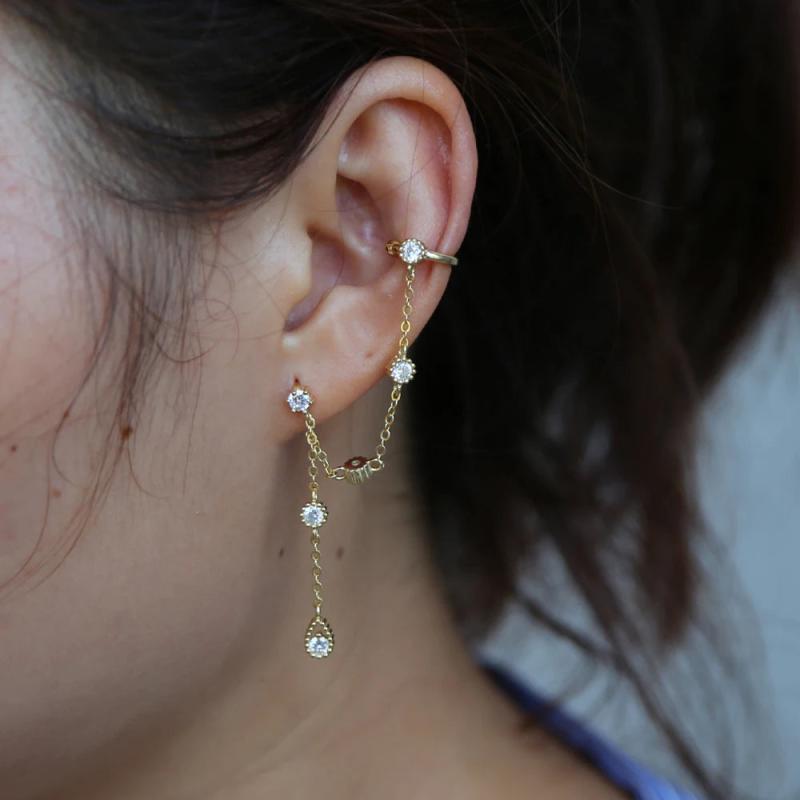 925 Silver Tassel Cuff Clip Earrings for Women Girl