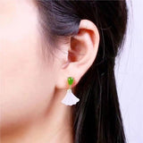 Silver Inlaid Hetian Jade Fan Earrings - Chinese Retro Fairy Charm Gift