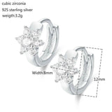 925 Silver Flower CZ Circle Huggie Hoop Earrings For Girls