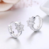 925 Silver Flower CZ Circle Huggie Hoop Earrings For Girls