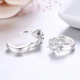 925 Silver Flower CZ Circle Huggie Hoop Earrings For Girls