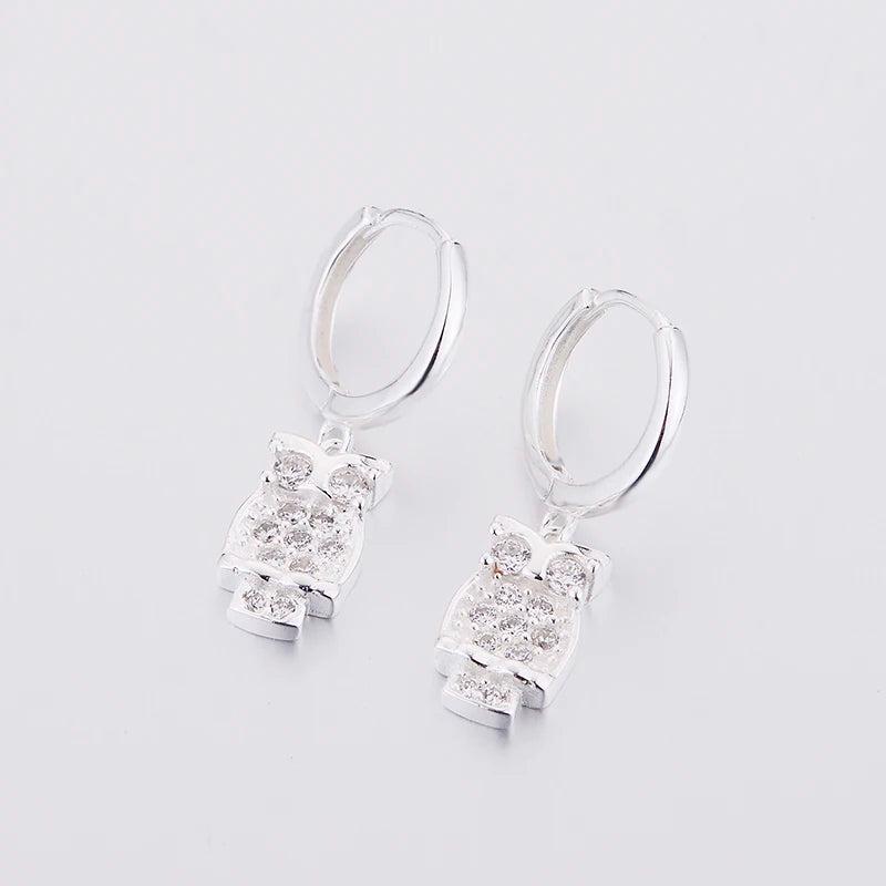 925 Silver Owl Cubic Zirconia Hoop Earring for Women
