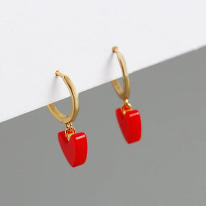 925 Silver Red Heart Pendant Hoop Earring
