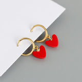 925 Silver Red Heart Pendant Hoop Earring