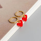 925 Silver Red Heart Pendant Hoop Earring