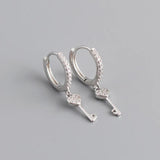 925 Silver Heart Key Zirconia Hoop Earring Women Oorbellen